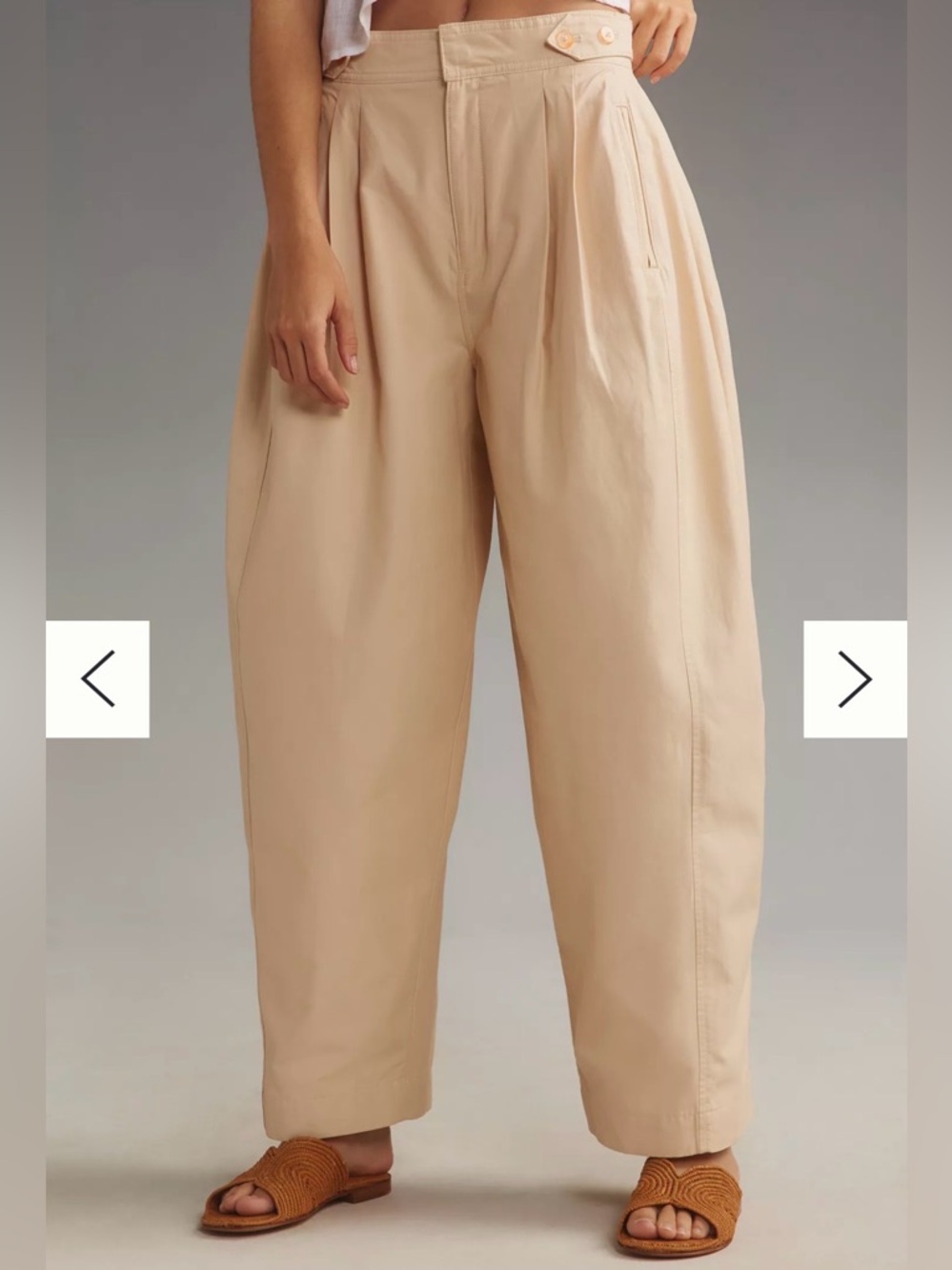 Maeve by Anthropologie Utility Barrel Trouser in Sand - Pleated Chino Pants